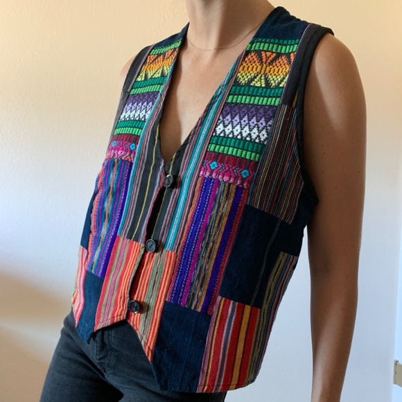 Embroidered Patchwork Vest Handmade Costa Rica Sz Medium - Picture 3 of 10